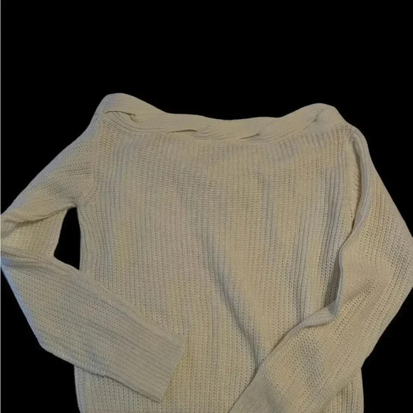 Off the shoulder cream sweater with braided neckline. - Picture 3 of 7